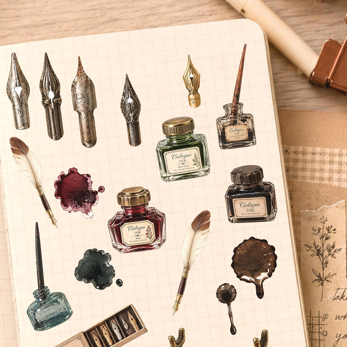 Ink Bottle & Fountain Pen Sticker Sheet — image 2