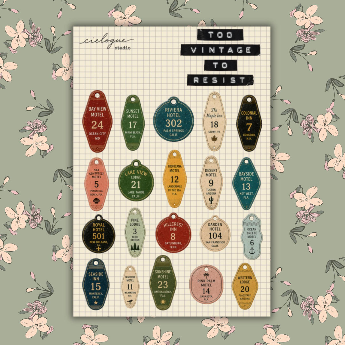 Vintage Motel Key Tag Sticker Sheet