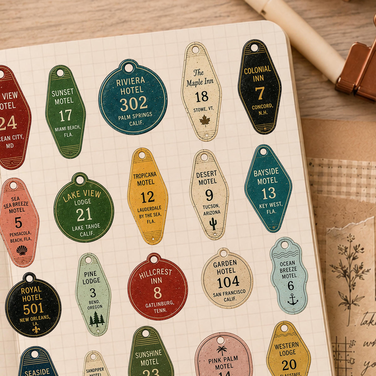 Vintage Motel Key Tag Sticker Sheet — image 2
