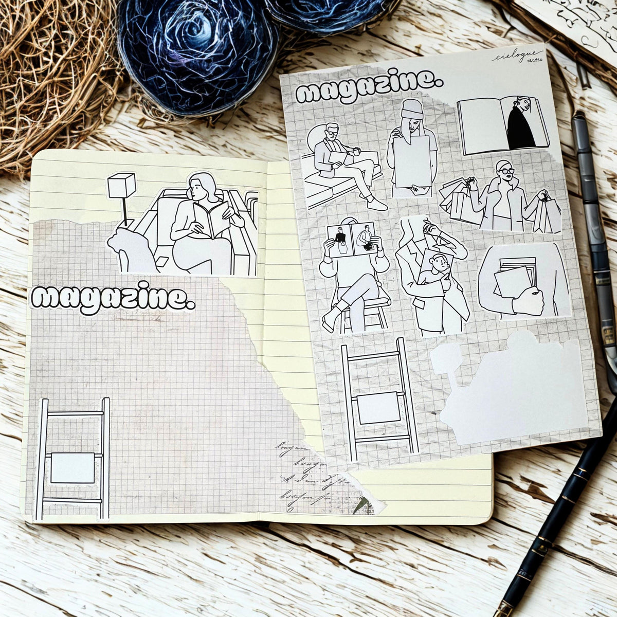 Nuetral Magazine Line Art Sticker Sheet: Minimalist Vintage Paper Style — image 2