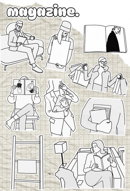 Nuetral Magazine Line Art Sticker Sheet: Minimalist Vintage Paper Style — image 4