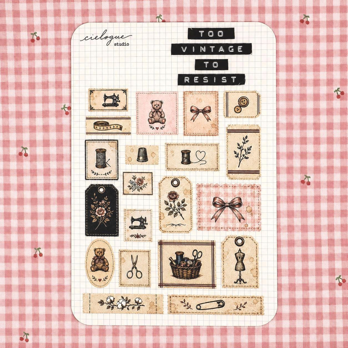 Vintage Sewing tag Sticker Sheet