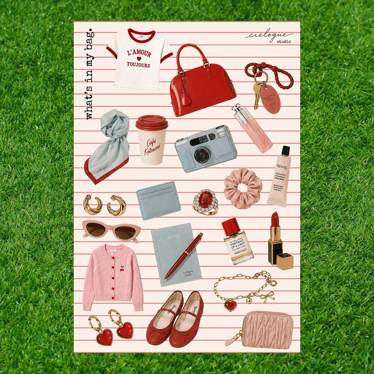 Daily Essentials Sticker Sheet — Sky Blue + Red