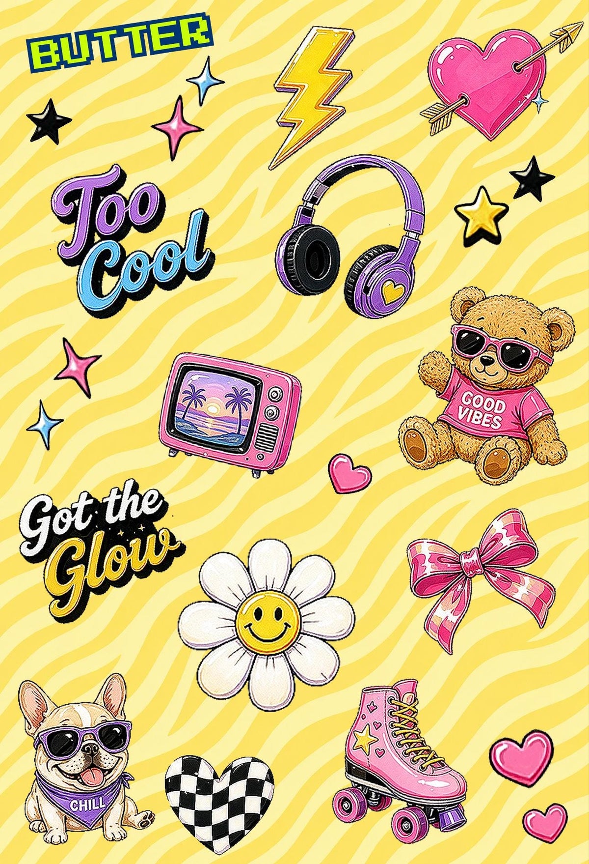 2 pack Holographic Retro Y2K Stickers