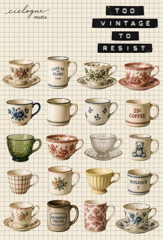 Retro Mug & Teacup Sticker Sheet