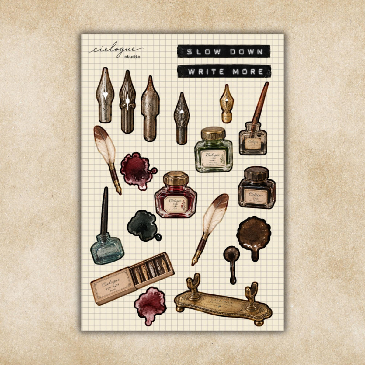 Ink Bottle & Fountain Pen Sticker Sheet