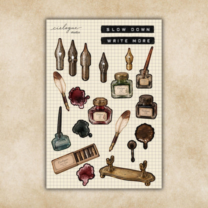 Ink Bottle & Fountain Pen Sticker Sheet